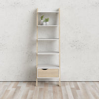 Thumbnail for White And Oak Leaning 5 Open Shelf Narrow Ladder Bookcase