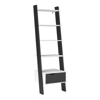 Thumbnail for Scandi White and Black Matt Leaning Open 1 Drawer Narrow Bookcase