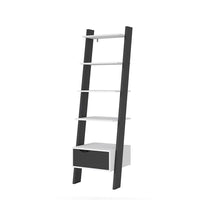 Thumbnail for Scandi White and Black Matt Leaning Open 1 Drawer Narrow Bookcase