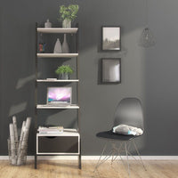 Thumbnail for Scandi White and Black Matt Leaning Open 1 Drawer Narrow Bookcase