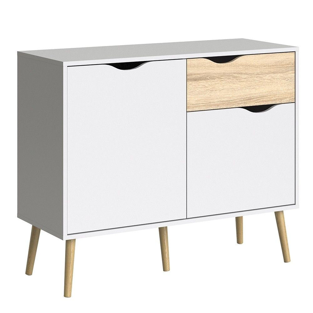 White and Oak Small 2 Door And 1 Drawer Sideboard