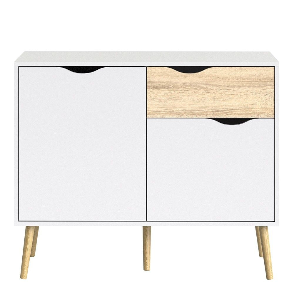 White and Oak Small 2 Door And 1 Drawer Sideboard