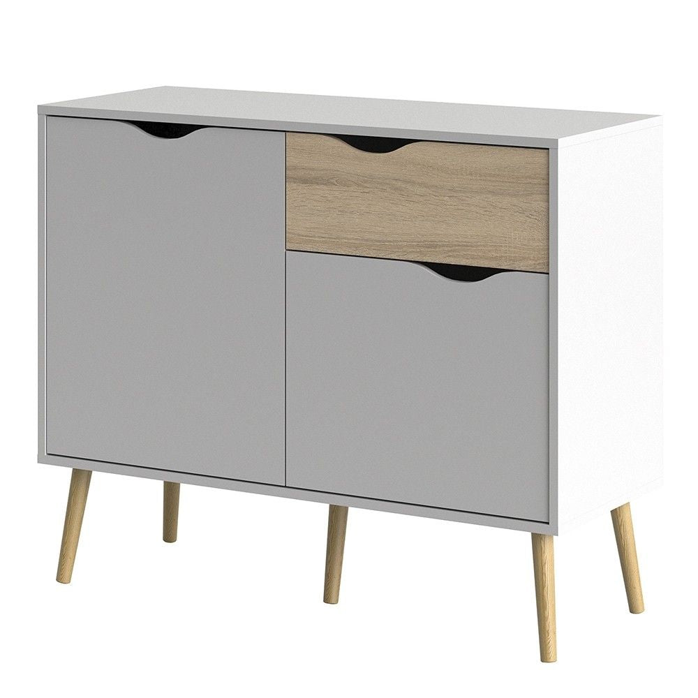 White and Oak Small 2 Door And 1 Drawer Sideboard