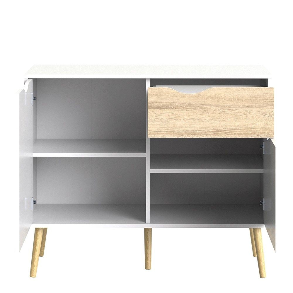 White and Oak Small 2 Door And 1 Drawer Sideboard