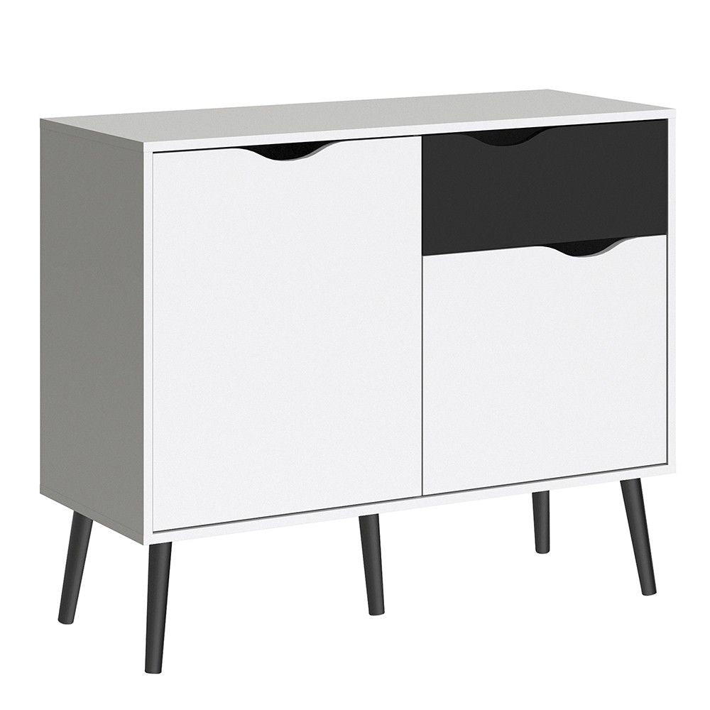 White and Black Matt Small Sideboard 1 Drawer 2 Doors