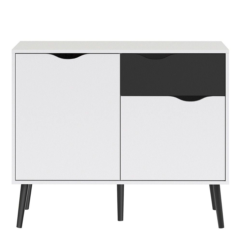 White and Black Matt Small Sideboard 1 Drawer 2 Doors