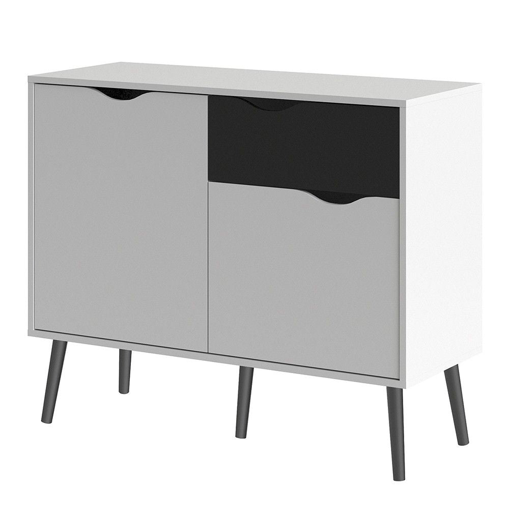 White and Black Matt Small Sideboard 1 Drawer 2 Doors