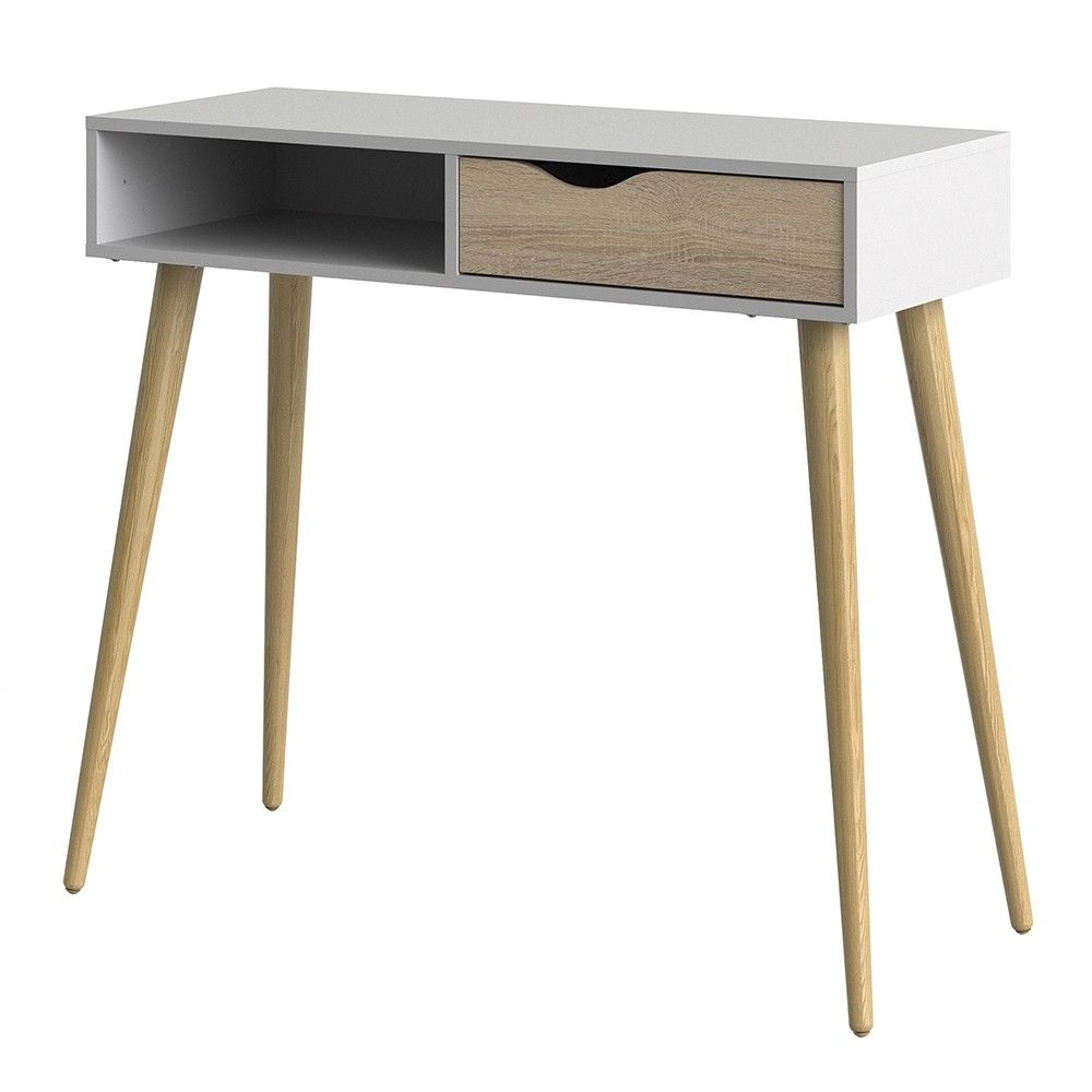 White and Oak 1 Drawer 1 Shelf Console Hall Table 89.8x103cm