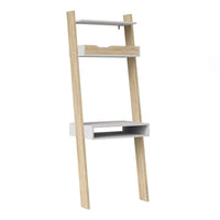 Thumbnail for White and Oak Leaning Wall Ladder 3 Open Shelf Office Study Desk