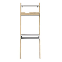 Thumbnail for White and Oak Leaning Wall Ladder 3 Open Shelf Office Study Desk