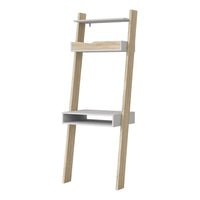 Thumbnail for White and Oak Leaning Wall Ladder 3 Open Shelf Office Study Desk