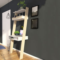 Thumbnail for White and Oak Leaning Wall Ladder 3 Open Shelf Office Study Desk