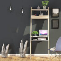 Thumbnail for White and Oak Leaning Wall Ladder 3 Open Shelf Office Study Desk