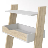 Thumbnail for White and Oak Leaning Wall Ladder 3 Open Shelf Office Study Desk