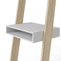 Thumbnail for White and Oak Leaning Wall Ladder 3 Open Shelf Office Study Desk