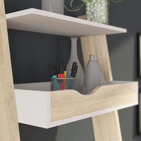 Thumbnail for White and Oak Leaning Wall Ladder 3 Open Shelf Office Study Desk