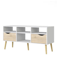 Thumbnail for White and Oak Wide 2 Drawer And 4 Shelf TV Media Unit