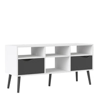 Thumbnail for Low Wide White and Matt Black 2 Drawer TV Unit With Cut Out Handles