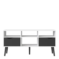 Thumbnail for Low Wide White and Matt Black 2 Drawer TV Unit With Cut Out Handles