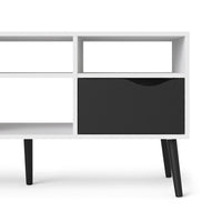 Thumbnail for Low Wide White and Matt Black 2 Drawer TV Unit With Cut Out Handles