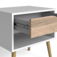 Thumbnail for Set of 2 White and Oak 1 Drawer Bedside Tables with Shelf