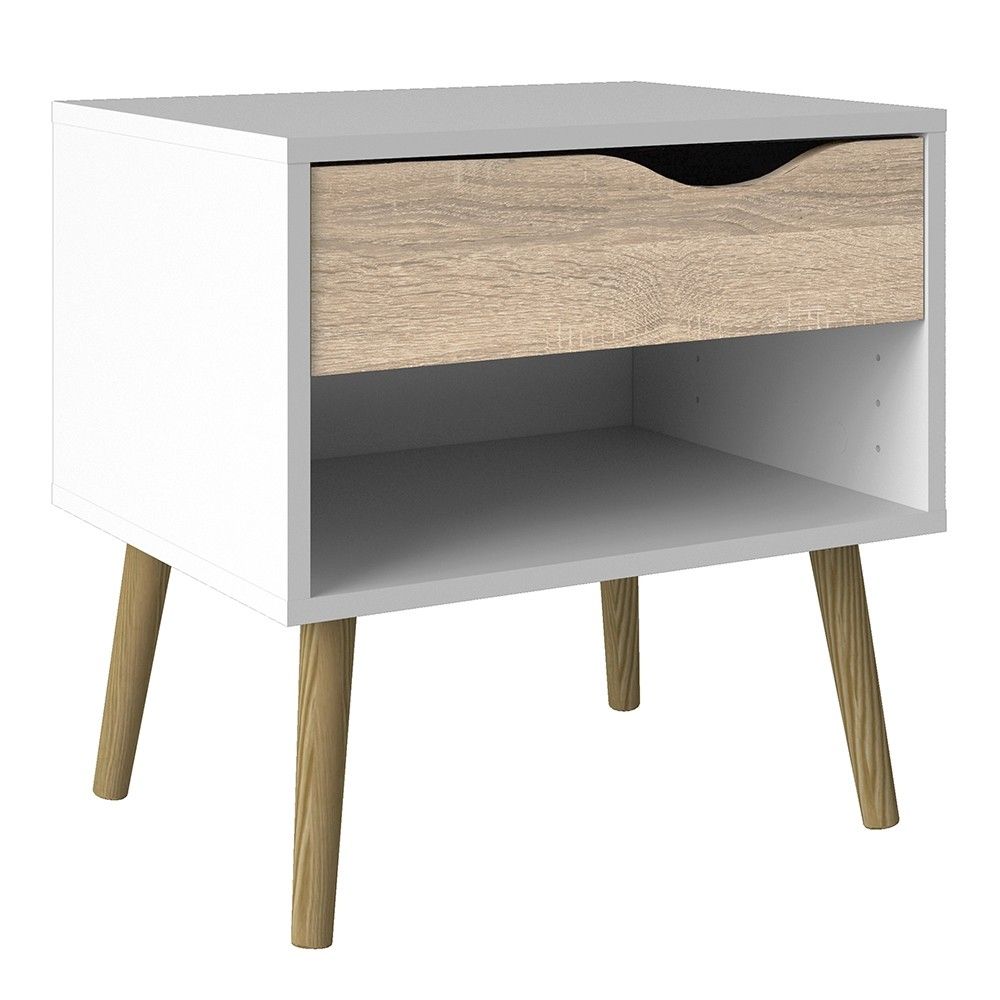 Small White and Oak Finish 1 Drawer Bedside Table