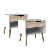 Thumbnail for Set of 2 White and Oak 1 Drawer Bedside Tables with Shelf