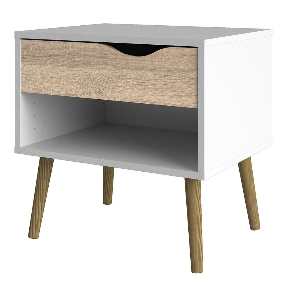 Small White and Oak Finish 1 Drawer Bedside Table