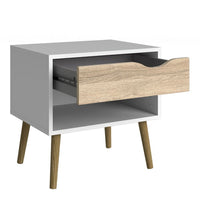 Thumbnail for Set of 2 White and Oak 1 Drawer Bedside Tables with Shelf