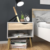 Thumbnail for Small White and Oak Finish 1 Drawer Bedside Table