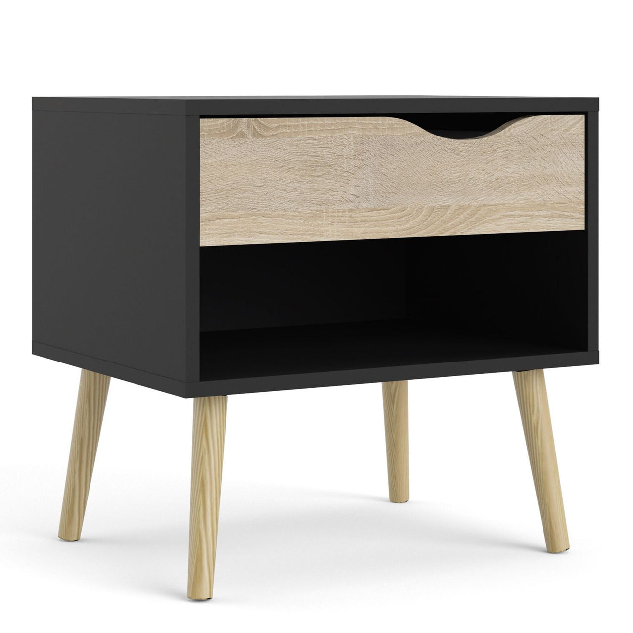 Bedside 1 Drawer in Black and Oak