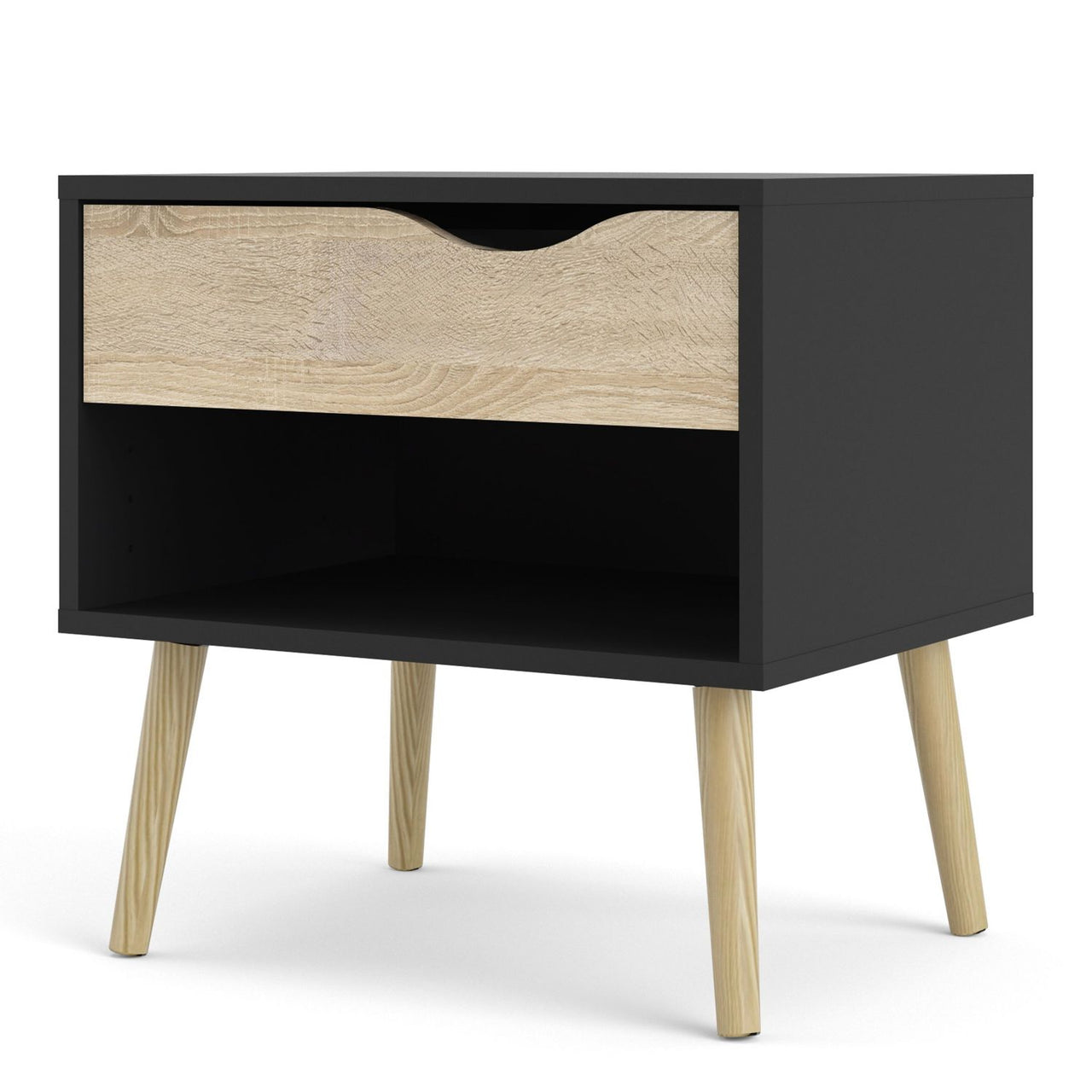 Bedside 1 Drawer in Black and Oak