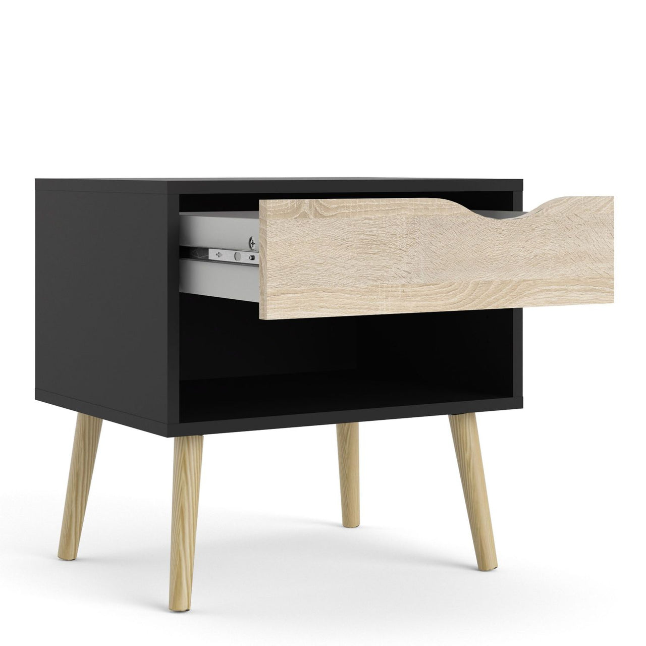 Bedside 1 Drawer in Black and Oak