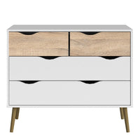 Thumbnail for White and Oak Scandinavian Chest of 4 Drawers Cut Out Handles