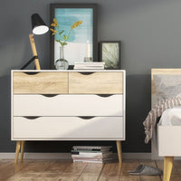 Thumbnail for White and Oak Scandinavian Chest of 4 Drawers Cut Out Handles