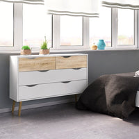 Thumbnail for White and Oak Scandinavian Chest of 4 Drawers Cut Out Handles