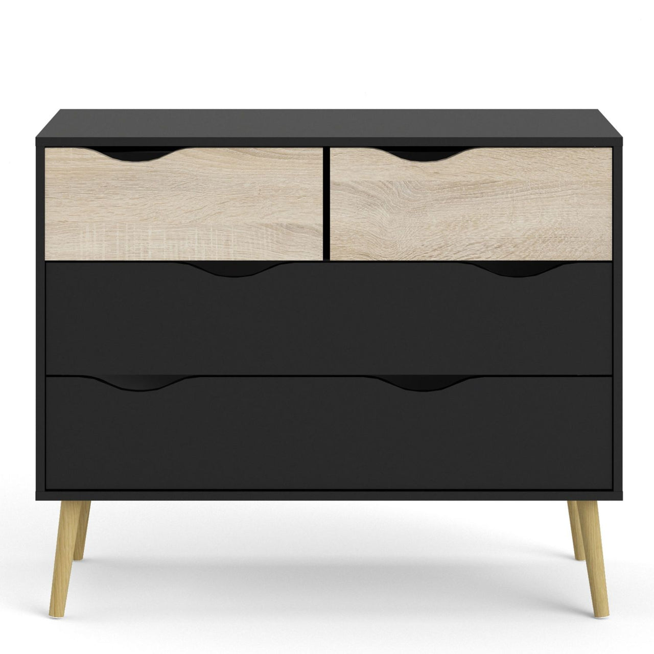 Black Chest of 4 Drawers 2+2 with Light Oak Legs and Front Scandi Style