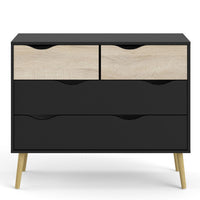 Thumbnail for Black Chest of 4 Drawers 2+2 with Light Oak Legs and Front Scandi Style