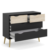 Thumbnail for Black Chest of 4 Drawers 2+2 with Light Oak Legs and Front Scandi Style