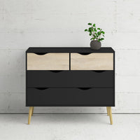 Thumbnail for Black Chest of 4 Drawers 2+2 with Light Oak Legs and Front Scandi Style