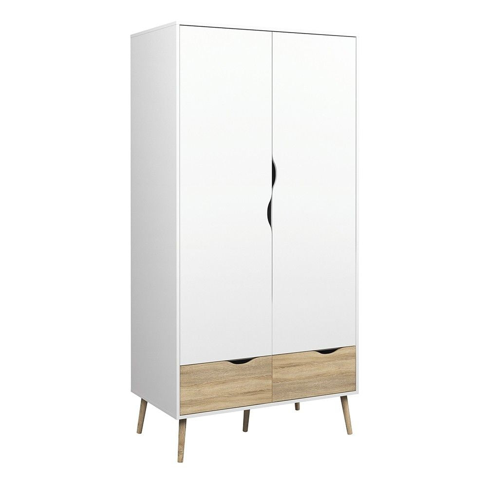 Tall White And Oak 2 Door Wardrobe