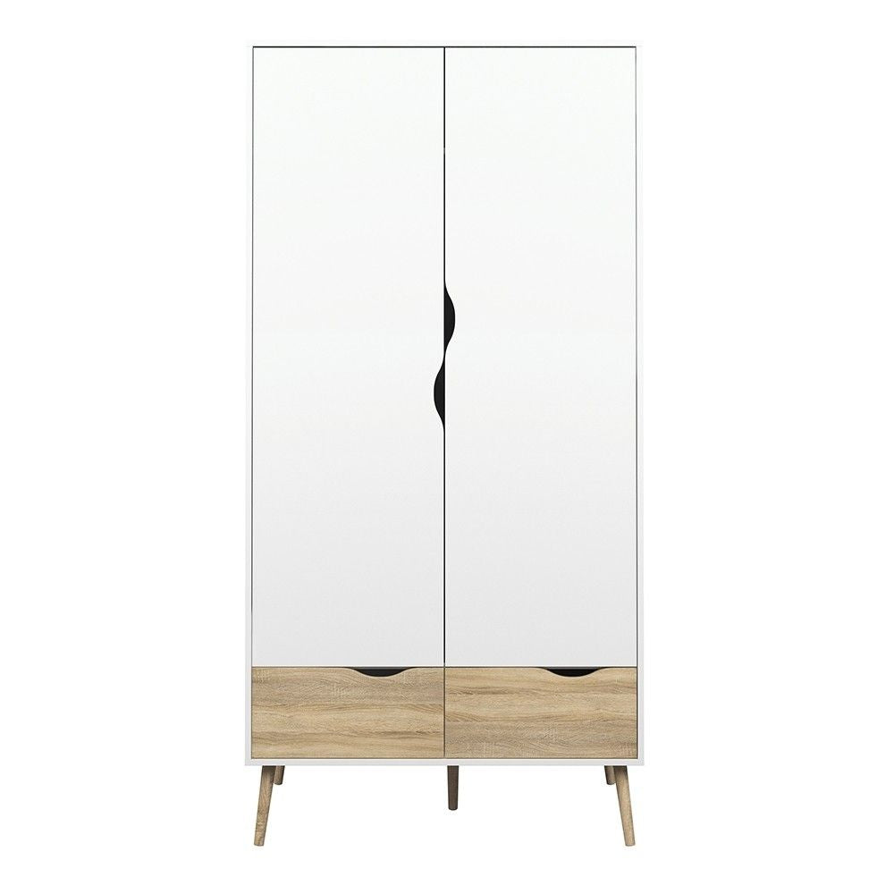 Tall White And Oak 2 Door Wardrobe