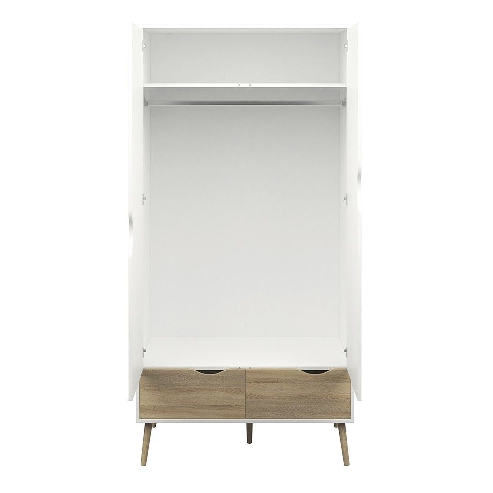 Tall White And Oak 2 Door Wardrobe