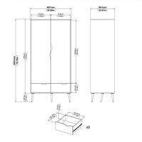 Thumbnail for Black And Oak 2 Door Double Wardrobe With Cut Out Handles