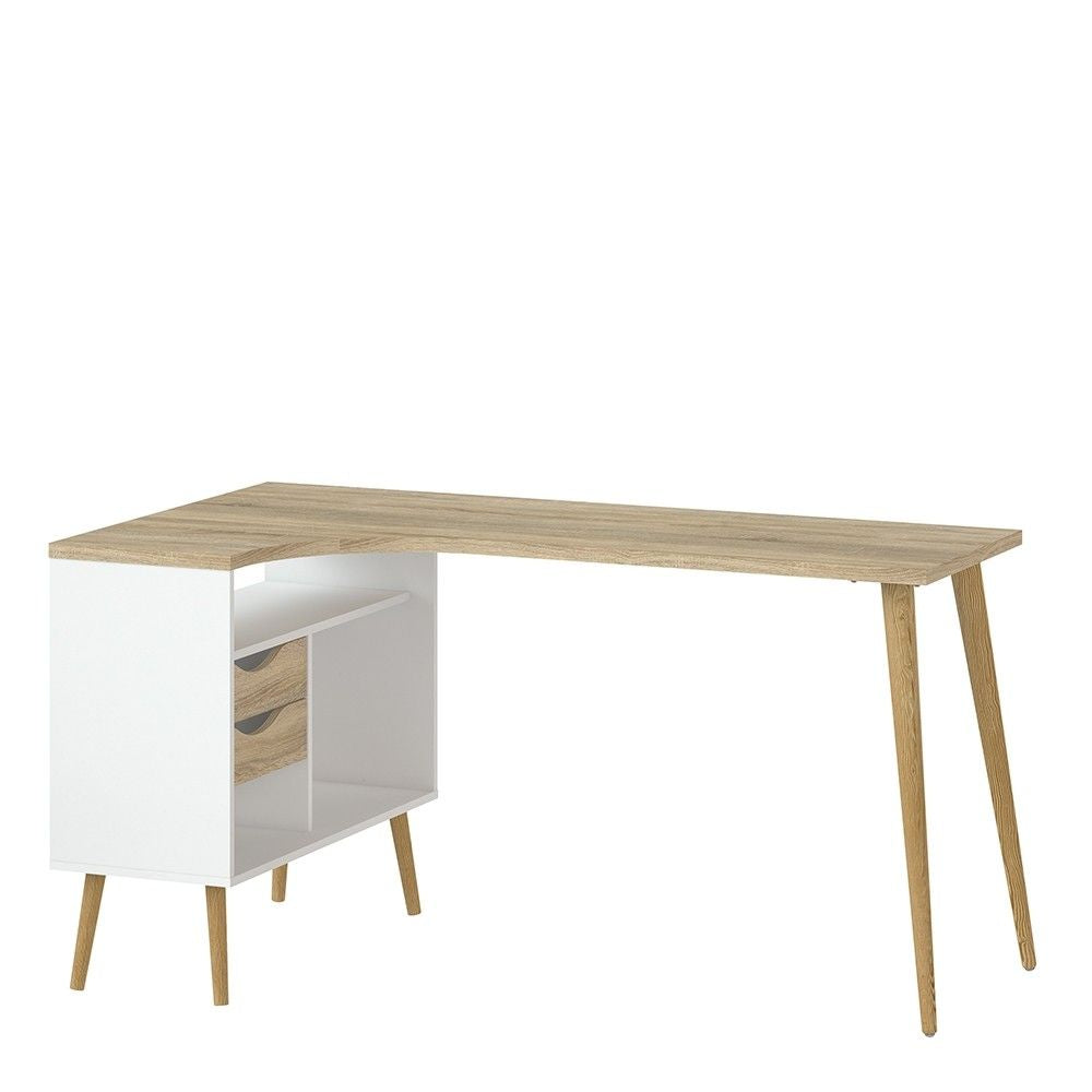 White and Oak 2 Drawer Office Desk