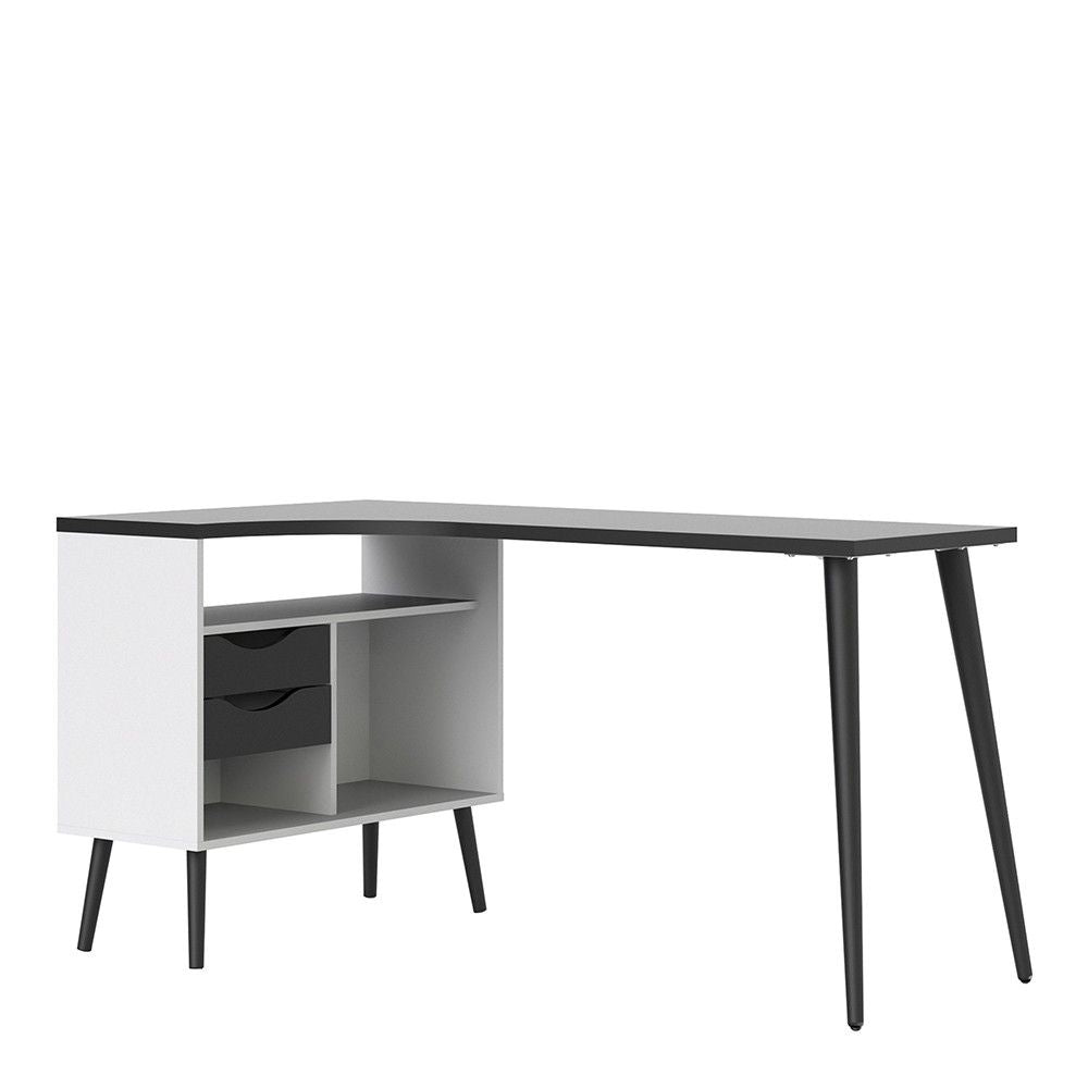 Scandinavian 2 Drawer Home Office Desk in White and Black Matt