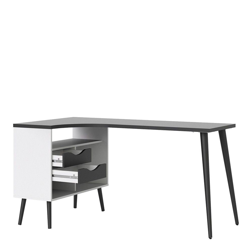 Scandinavian 2 Drawer Home Office Desk in White and Black Matt