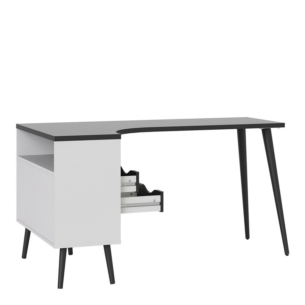 Scandinavian 2 Drawer Home Office Desk in White and Black Matt