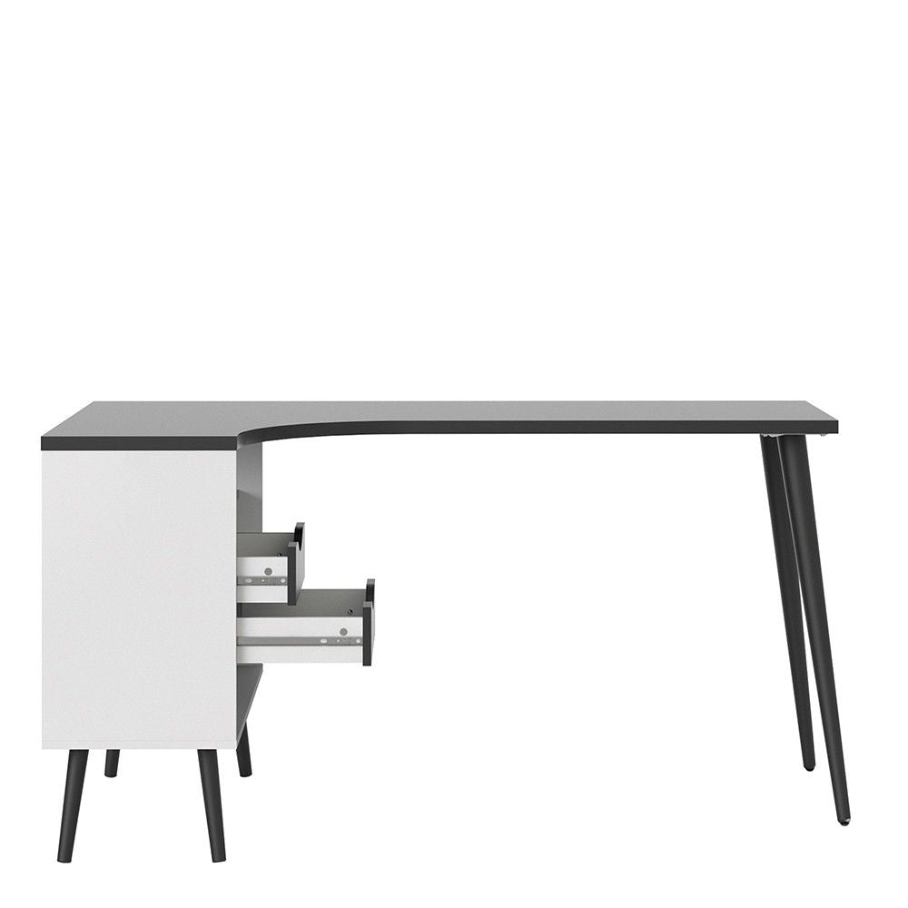 Scandinavian 2 Drawer Home Office Desk in White and Black Matt