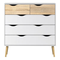 Thumbnail for White and Oak Scandinavian 5 Drawer Chest With No Handles